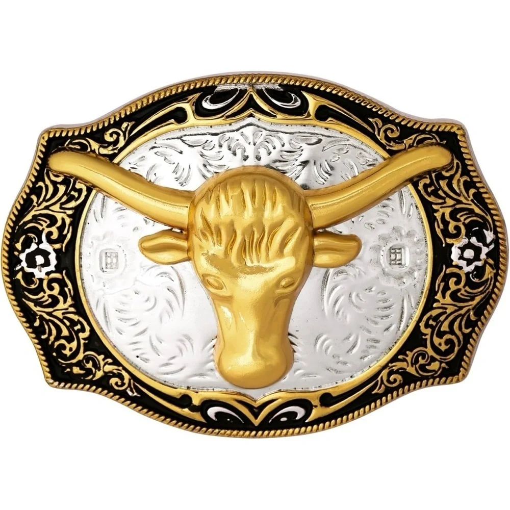 Vintage style Gold and Silver Bull Belt Buckle
